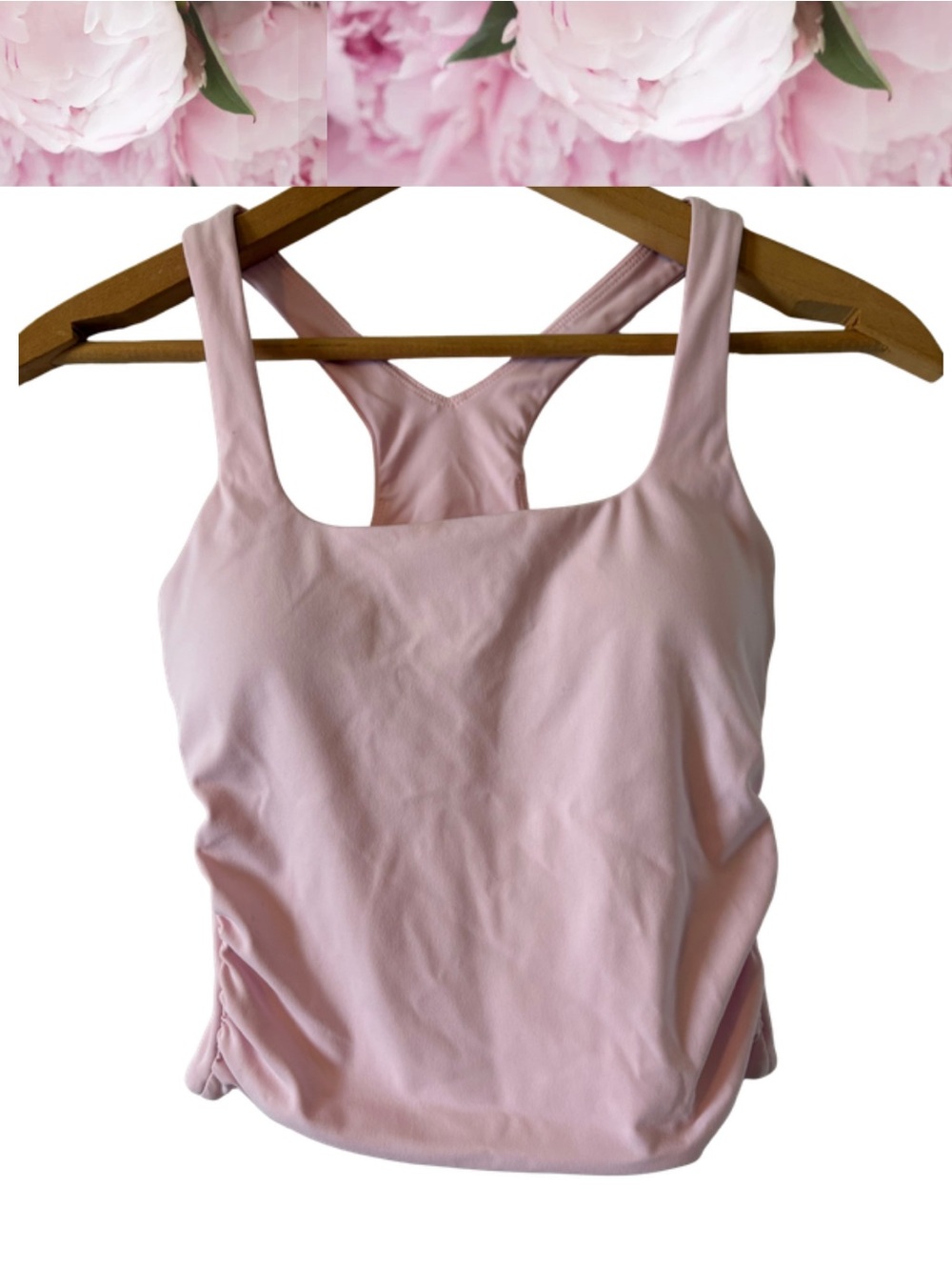 Gold Hinge Workout Top Pastel Pink Activewear Padded Cinched Cutout Racerback